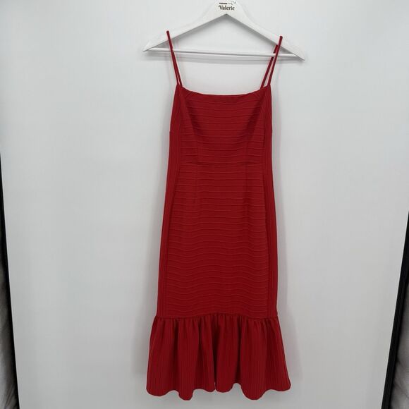 Hutch Anthropologie Red Striped Midi Dress Square Neck Size Small Petite - Picture 1 of 10